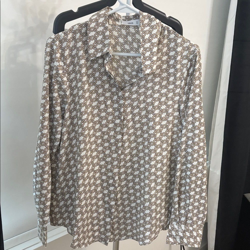 Mango Chain Pattern Shirt in Cream and Brown